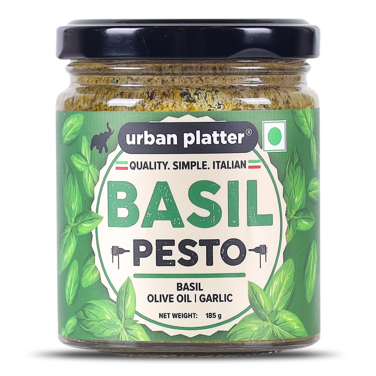 Urban Platter Basil Pesto, 185g (Plant Based | Preservative-free | Italian Inspired Pasta Sauce & Spread | Ready-to-Use)