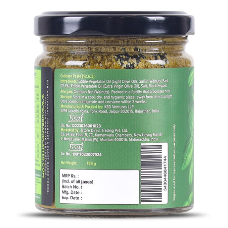 Basil Pesto, 185g (Plant Based, Preservative-free, Italian Inspired Pasta Sauce & Spread, Ready-to-Use)