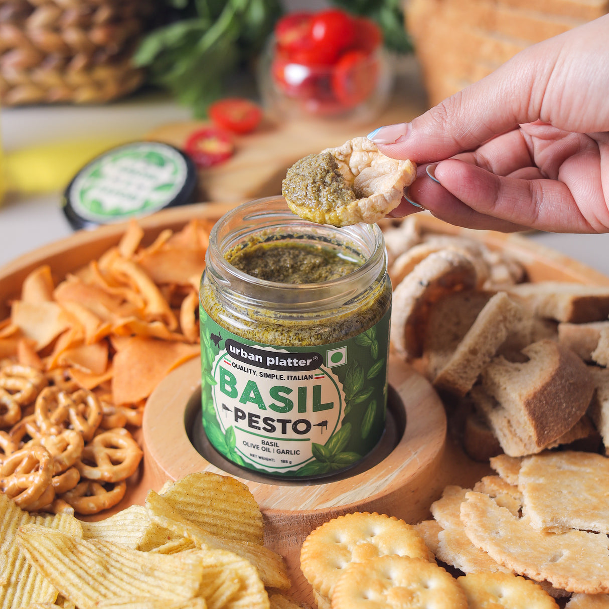 Urban Platter Basil Pesto, 185g (Plant Based | Preservative-free | Italian Inspired Pasta Sauce & Spread | Ready-to-Use)