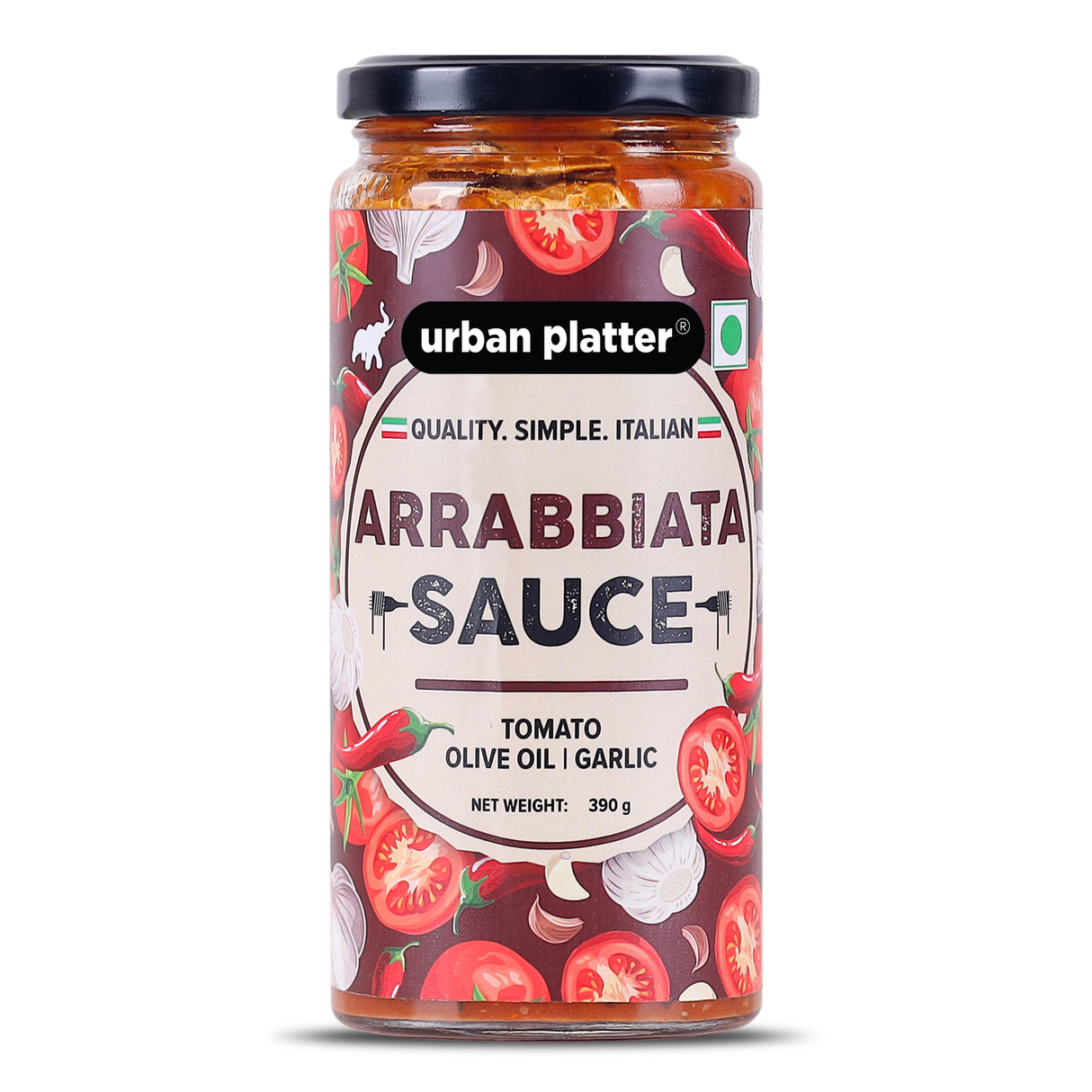 Urban Platter Arrabbiata Sauce, 390g (Plant Based | Preservative-free | Italian Inspired Sauce for Pasta, Pizza and More)