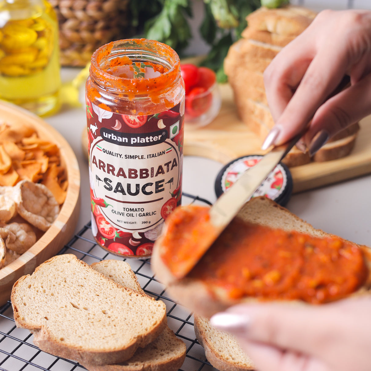 Urban Platter Arrabbiata Sauce, 390g (Plant Based | Preservative-free | Italian Inspired Sauce for Pasta, Pizza and More)