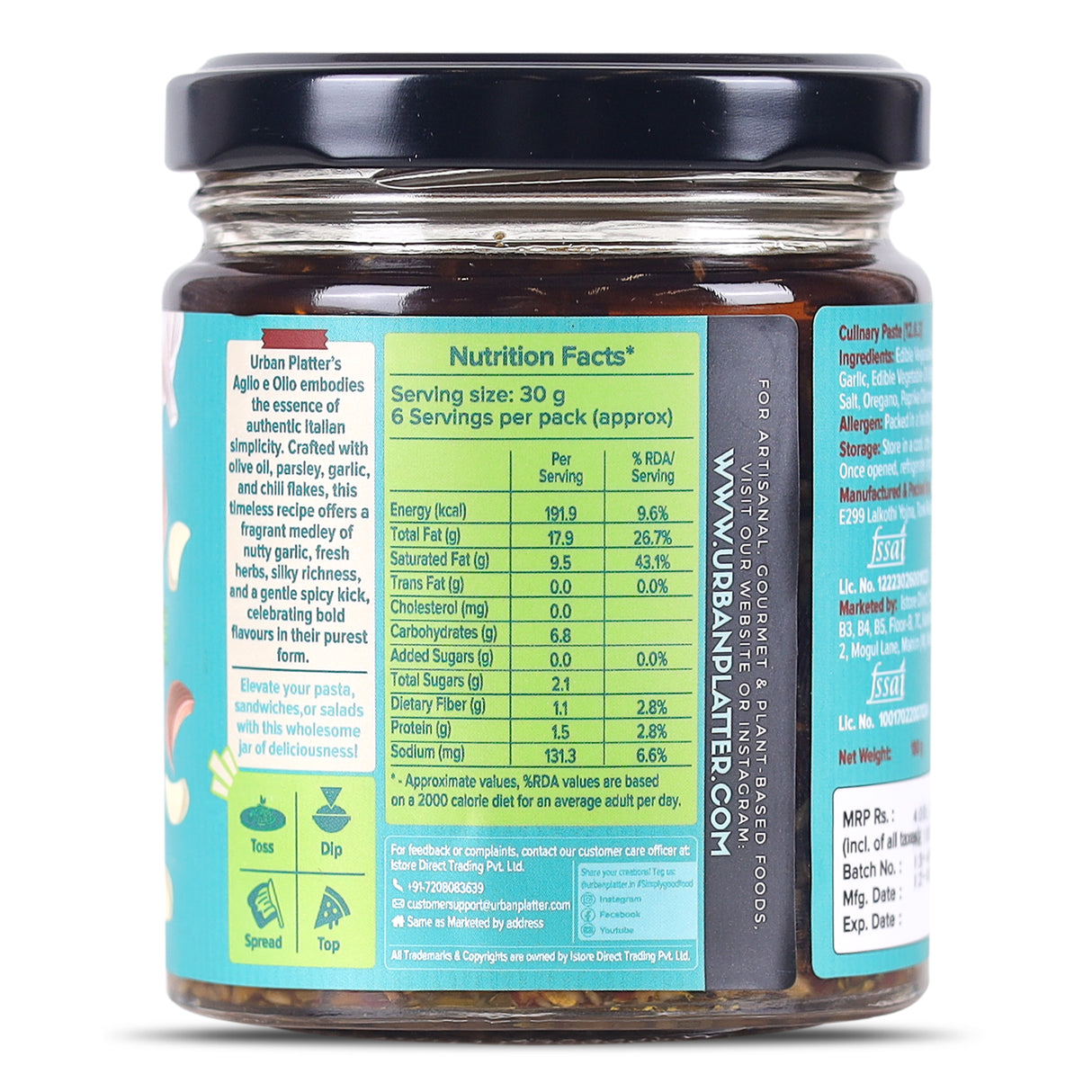 Urban Platter Aglio e Olio Sauce, 180g (Plant Based | Preservative-free | Italian Inspired Pasta Sauce & Dipping Oil)