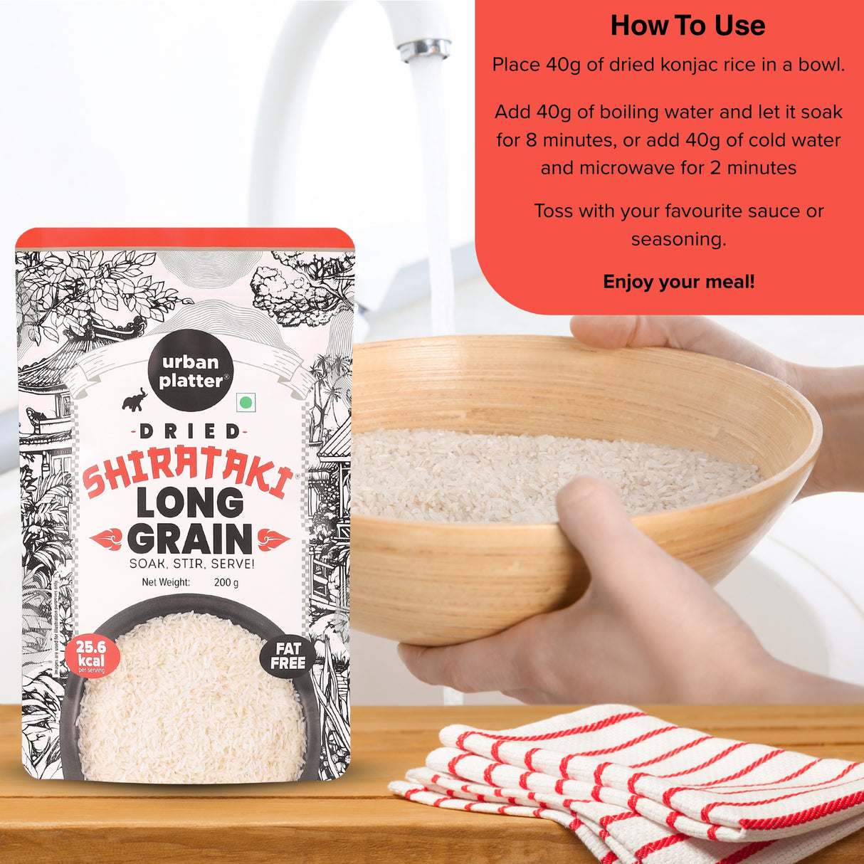 Urban Platter Dried Shirataki Rice, 200g (Konjac-Based | Just Soak and eat | Low-Calorie Rice Alternative | Keto-Friendly)