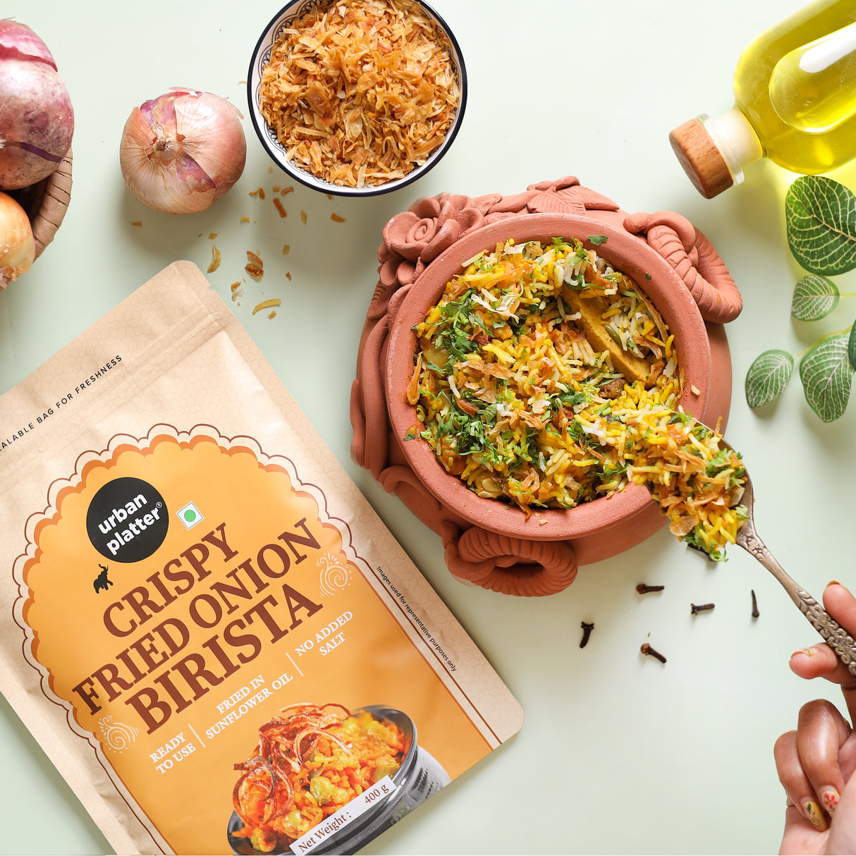 Urban Platter Crispy Fried Onion Birista, 400g (Fried in Sunflower Oil | No Added Salt | Preservative-Free | Ready to Use)