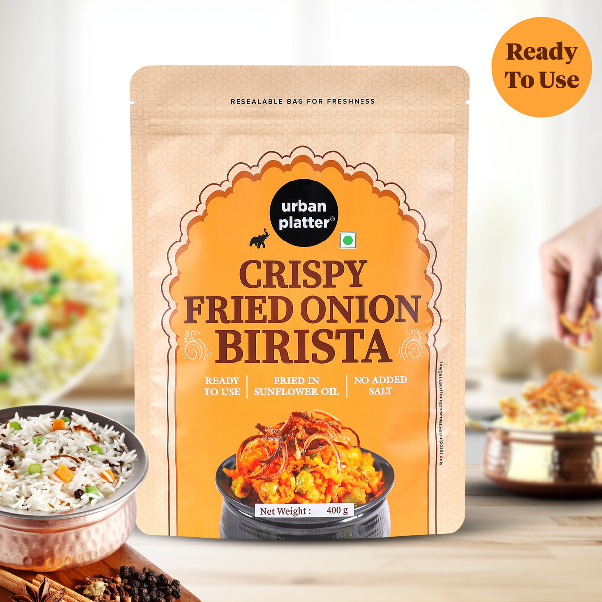 Urban Platter Crispy Fried Onion Birista, 400g (Fried in Sunflower Oil | No Added Salt | Preservative-Free | Ready to Use)