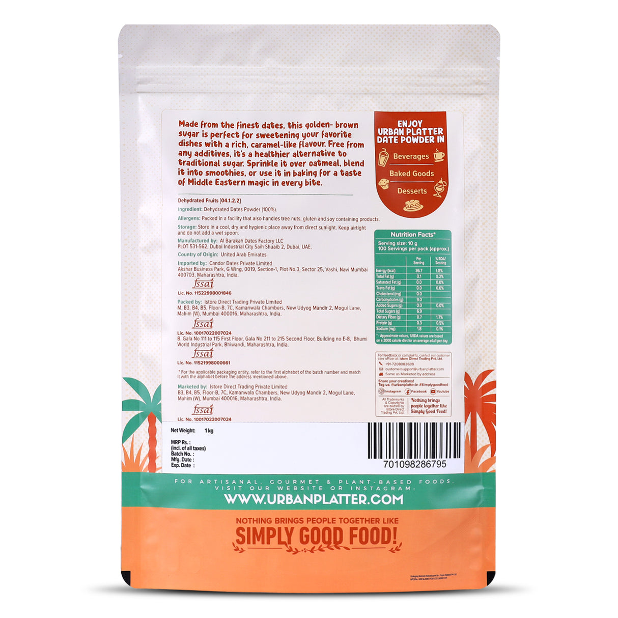 Urban Platter Dried Date Powder, 1kg (Super-Fine Kharek Powder | Perfect Sweetener | Free-flowing | Date Sugar)