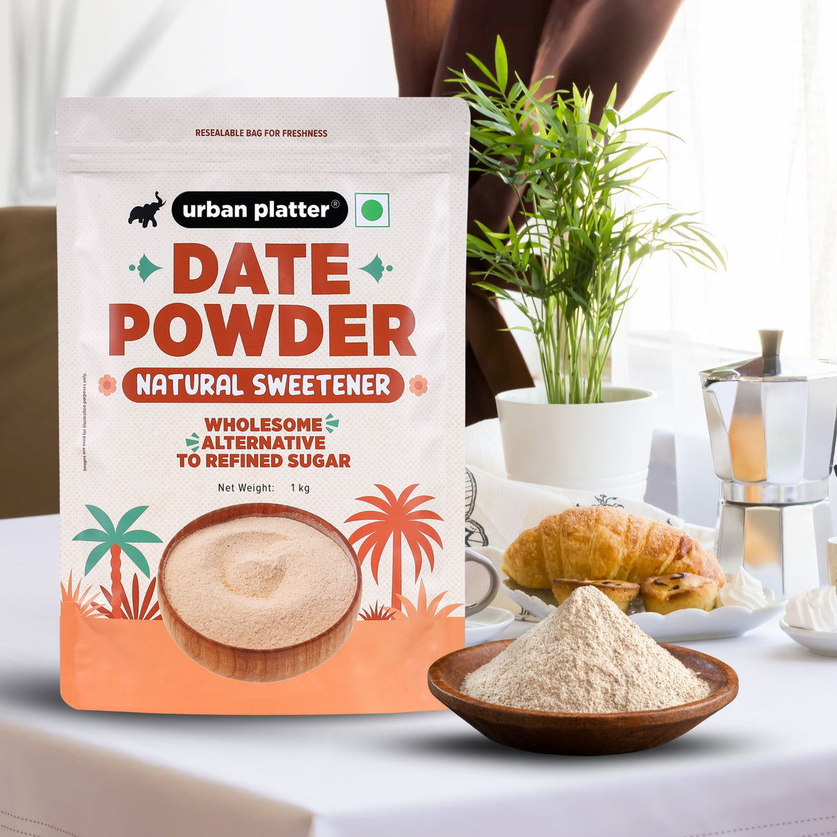 Urban Platter Dried Date Powder, 1kg (Super-Fine Kharek Powder | Perfect Sweetener | Free-flowing | Date Sugar)