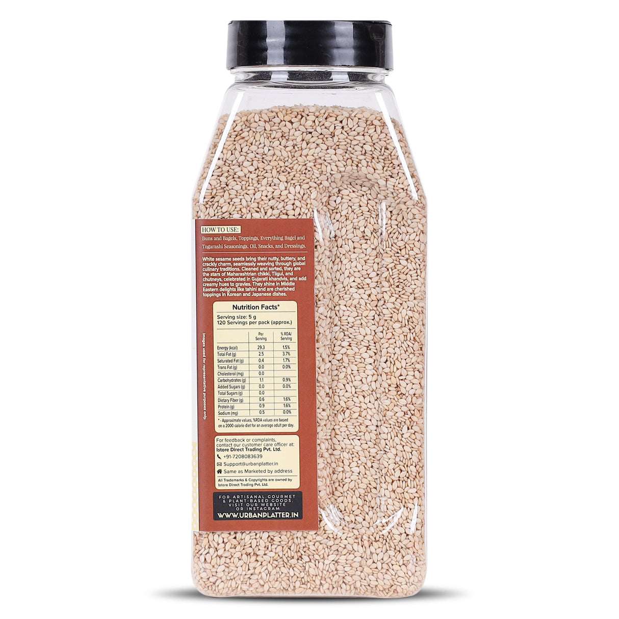 Urban Platter White Sesame (Safed Til) Seeds Shaker Jar, 600g