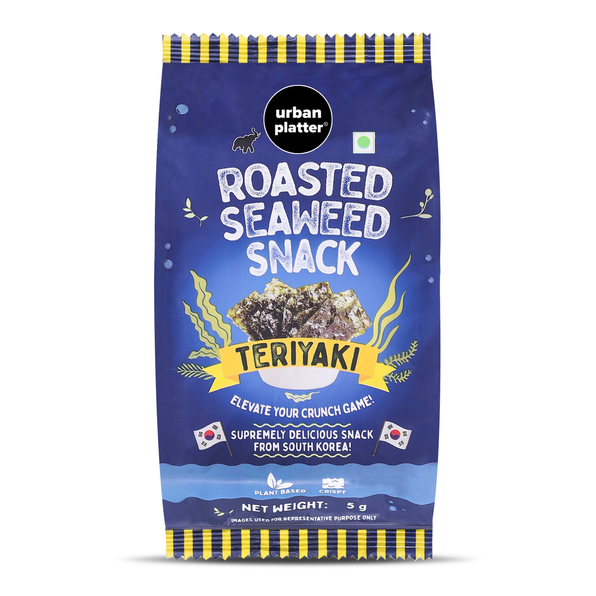 Urban Platter Roasted Seaweed Snack – Assorted Flavours (Classic Sea Salt, Teriyaki & Kimchi) | 5g Each, Pack of 3 | Ready-to-Eat, Crispy Umami Nori Chips