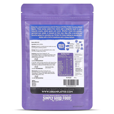 Urban Platter Seedless Black Raisins, (Sweet & Juicy | Sun-Dried & Seedless | Ideal for Baking | Ayurveda Superfood)