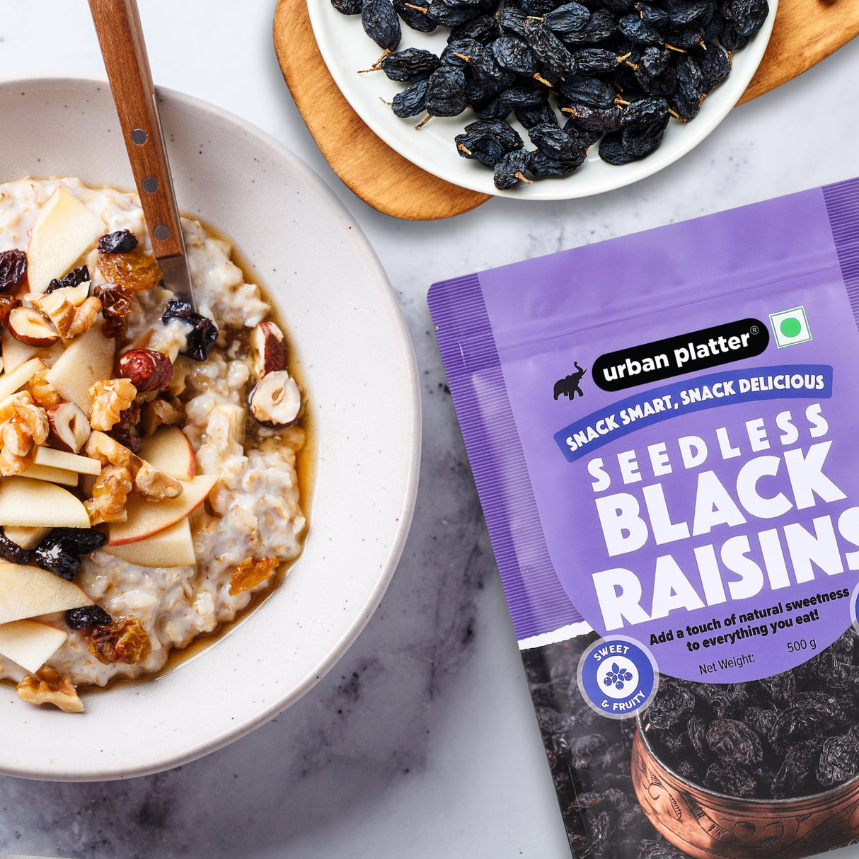 Urban Platter Seedless Black Raisins, 500g (Garnish or Add to Fruit Salads, Oatmeals, Mueslis, Trail Mixes, Ice creams, Baked Goods, Kheer & Ladoos)