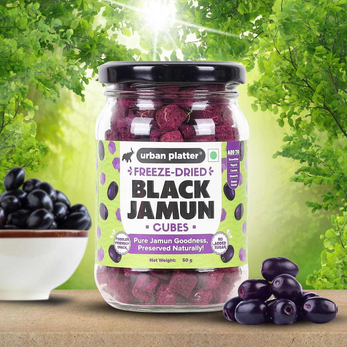 Urban Platter Freeze-Dried Jamun Cubes, 50g (Real Fruit | Naturally Tangy & Antioxidant-Rich | Crunchy Snack or Topping)