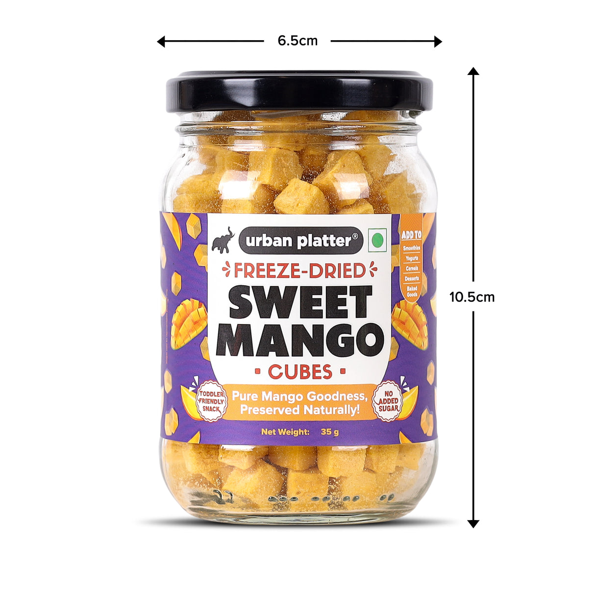 Urban Platter Freeze-Dried Mango Cubes, 35g (Real Fruit | Sweet & Tangy | Ideal for Snacking, Baking & Desserts)