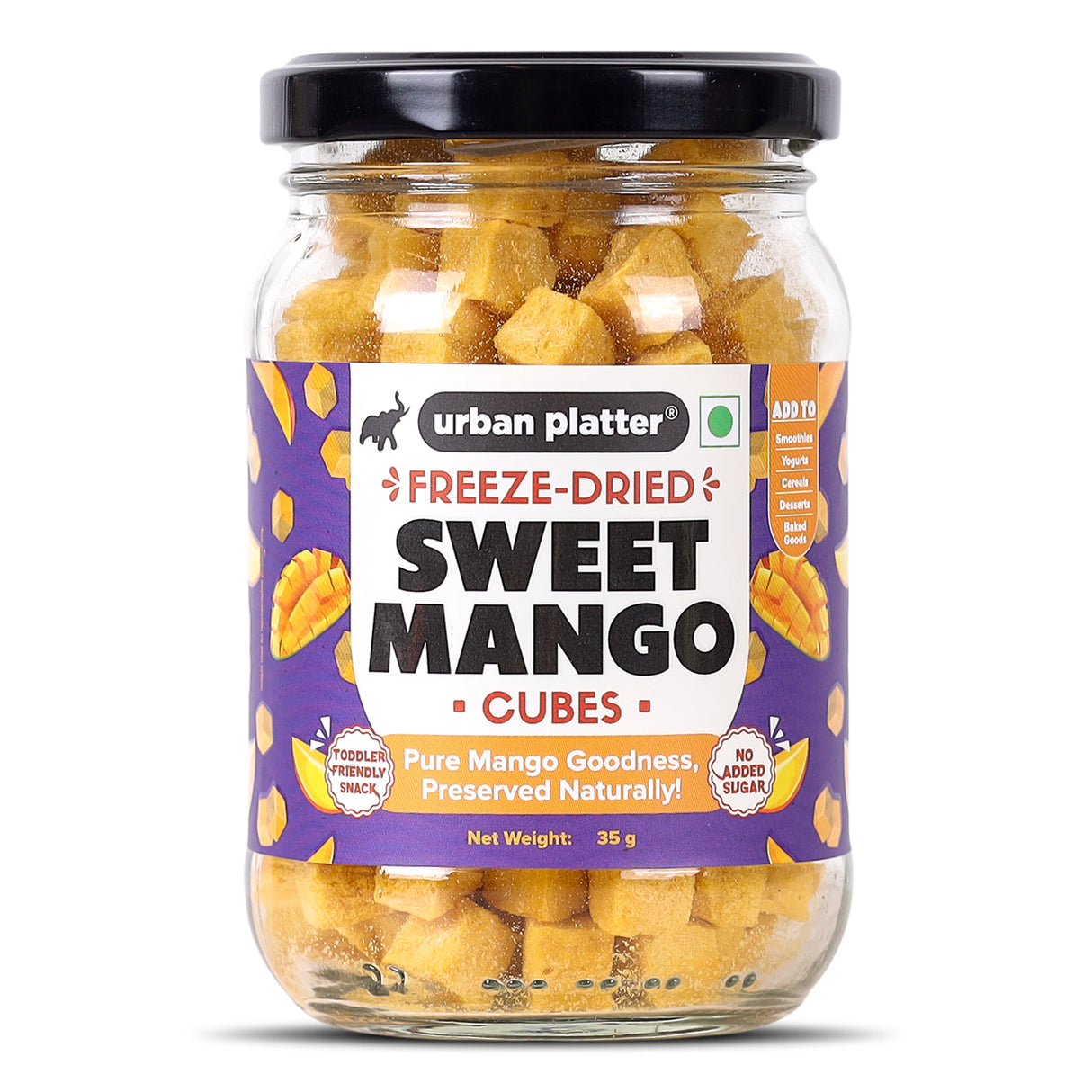 Urban Platter Freeze-Dried Mango Cubes, 35g (Real Fruit | Sweet & Tangy | Ideal for Snacking, Baking & Desserts)