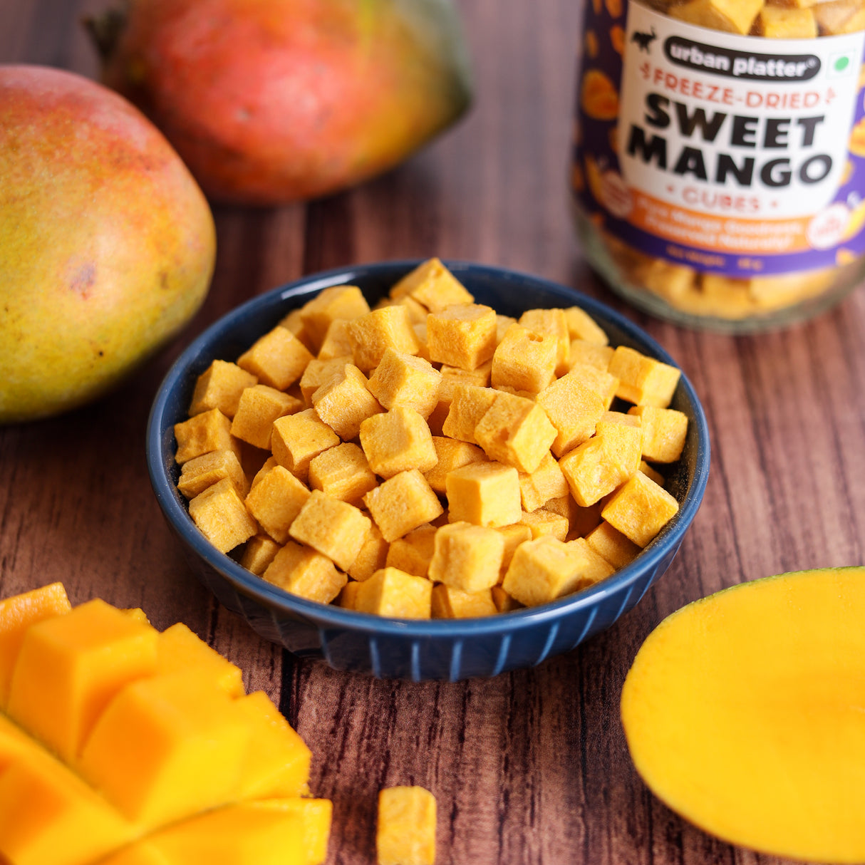 Urban Platter Freeze-Dried Mango Cubes, 35g (Real Fruit | Sweet & Tangy | Ideal for Snacking, Baking & Desserts)