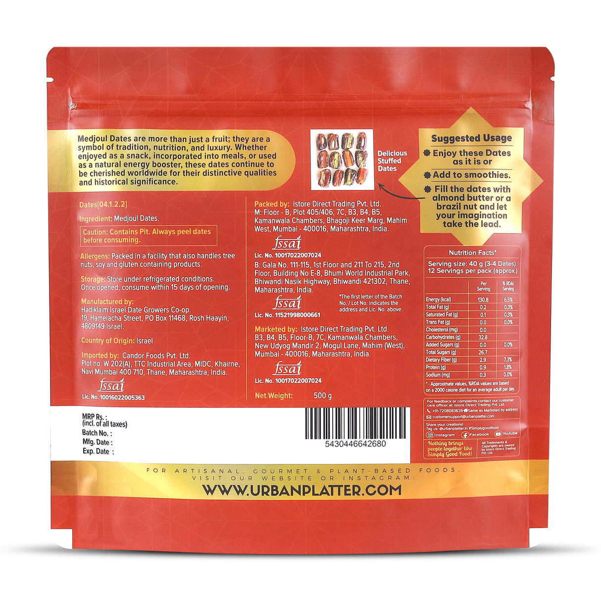 Urban Platter Medium Medjoul Dates, 1Kg (Hand-Sorted | Moist & Caramelly Texture | Perfect for Snacking & Gifting)