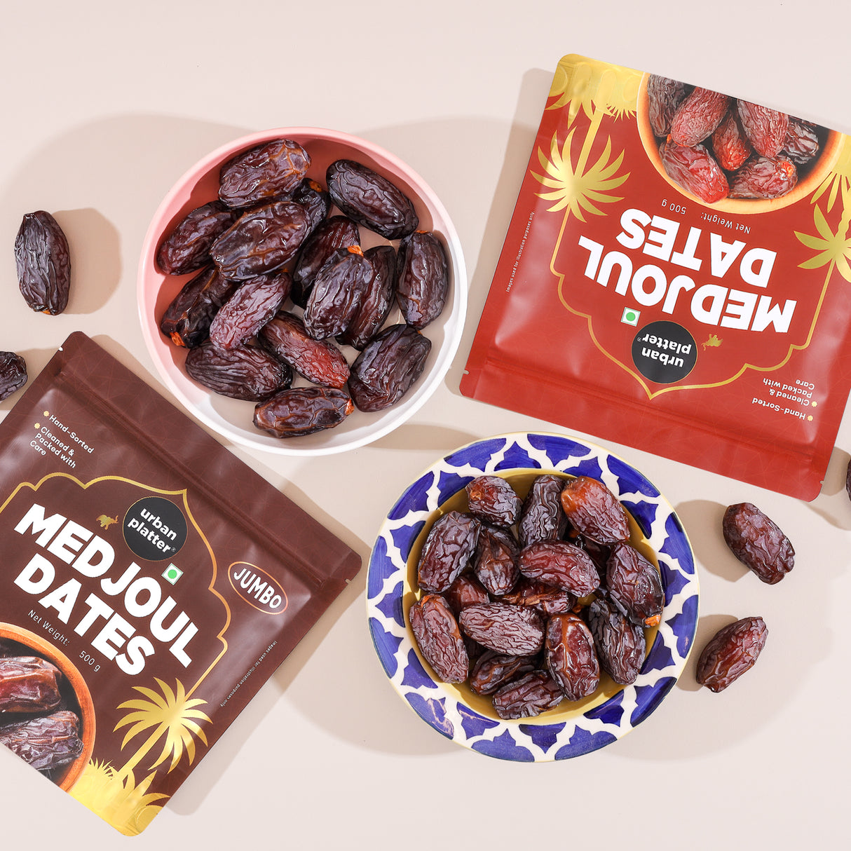 Urban Platter Medium Medjoul Dates, 1Kg (Hand-Sorted | Moist & Caramelly Texture | Perfect for Snacking & Gifting)