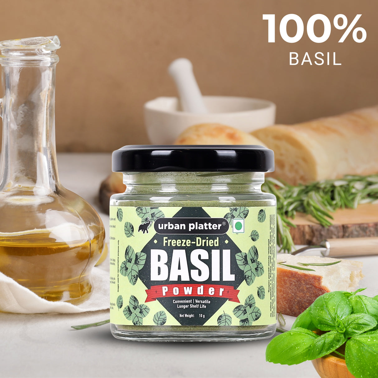 Urban Platter Freeze-Dried Basil Powder, 10g (Aromatic Herb | Freeze-Dried for long-lasting freshness | Perfect for Seasonings, Pesto and Sauces)