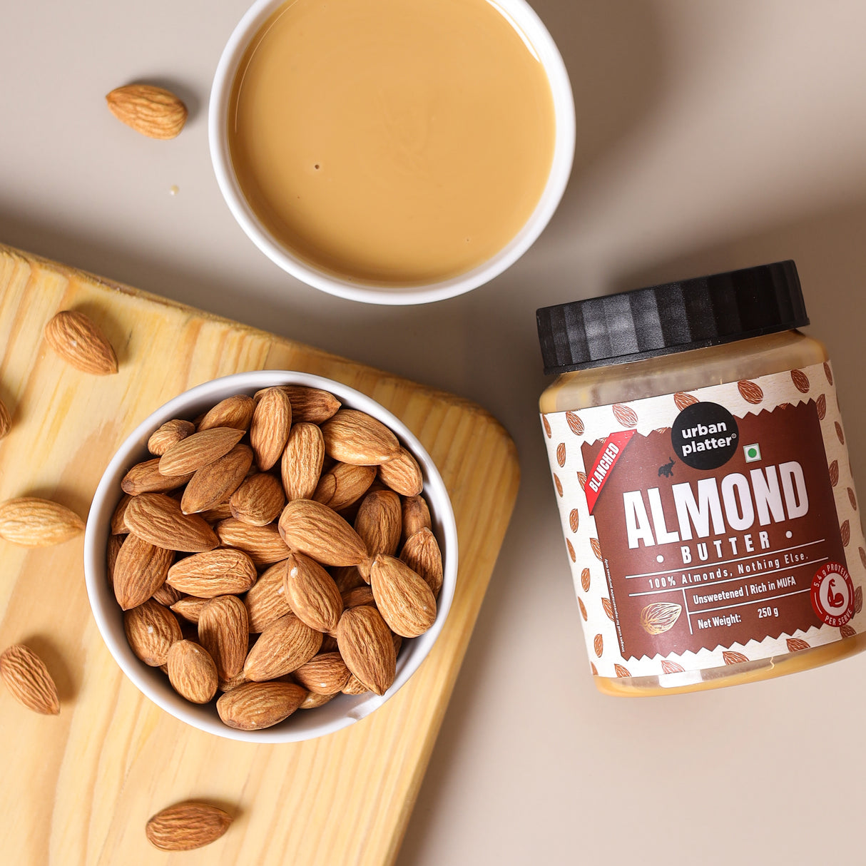 Urban Platter Almond Butter (Without Skin) (Nutty Flavour | Single Ingredient | Keto-Friendly | Blanched Paste)