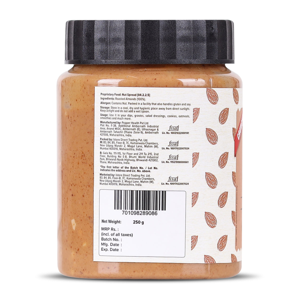 Urban Platter Crunchy Almond Butter, 250g (With Roasted Almonds bits | Single Ingredient | Keto-Friendly)