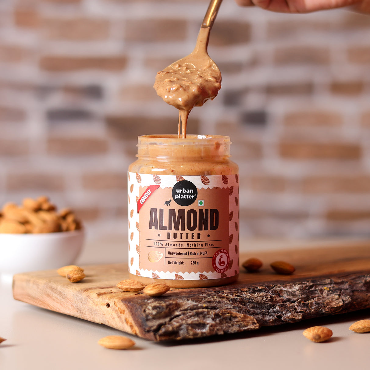 Urban Platter Crunchy Almond Butter, 250g (With Roasted Almonds bits | Single Ingredient | Keto-Friendly)
