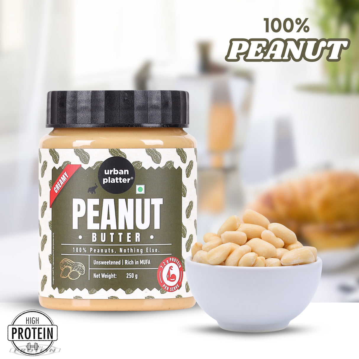 Urban Platter Natural Creamy Peanut Butter, [Unsweetened, No Added Oil]