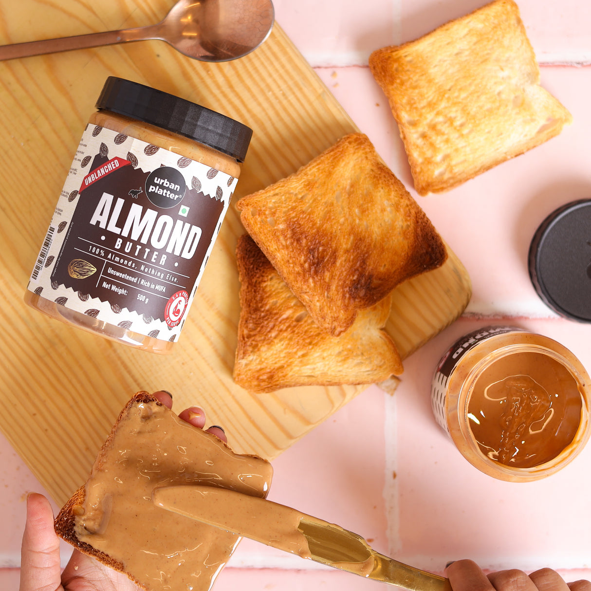 Urban Platter Almond Butter (With Skin) (Bold Nutty Flavour | Single Ingredient | Keto-Friendly | Unblanched Paste)