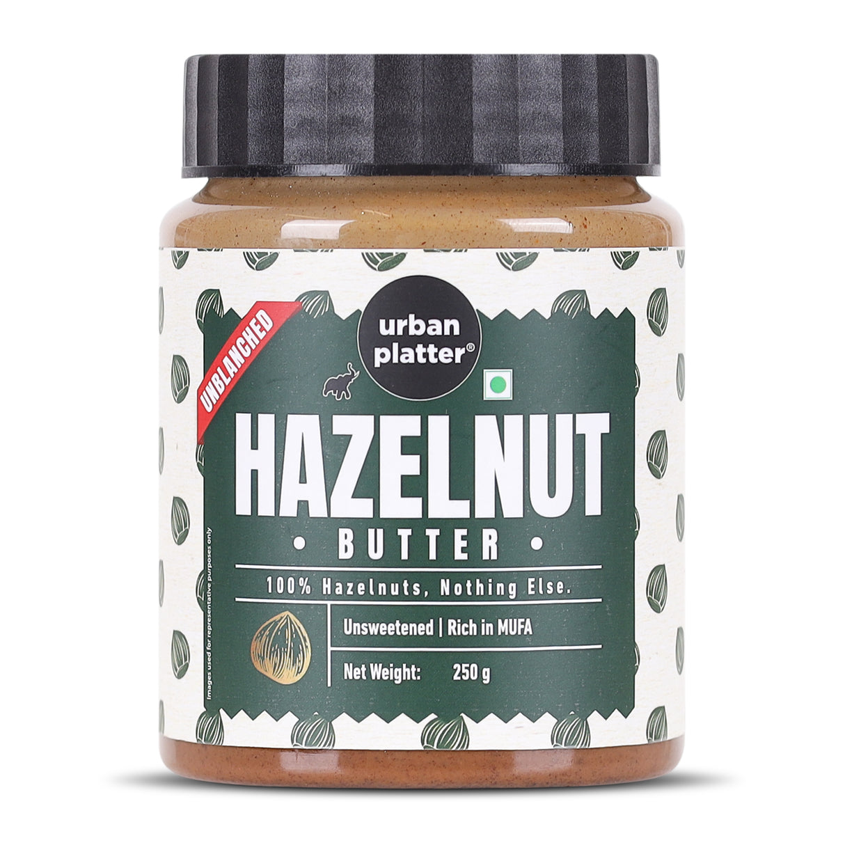 Urban Platter Hazelnut Butter (With Skin), 250g (Bold & Nutty Flavour | Single Ingredient | Keto-friendly | Unblanched Paste)