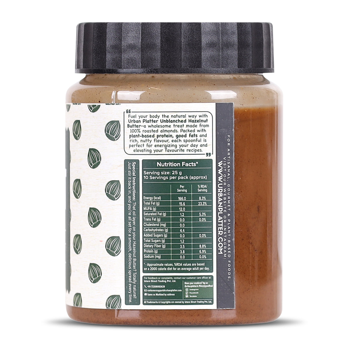 Urban Platter Hazelnut Butter (With Skin), 250g (Bold & Nutty Flavour | Single Ingredient | Keto-friendly | Unblanched Paste)