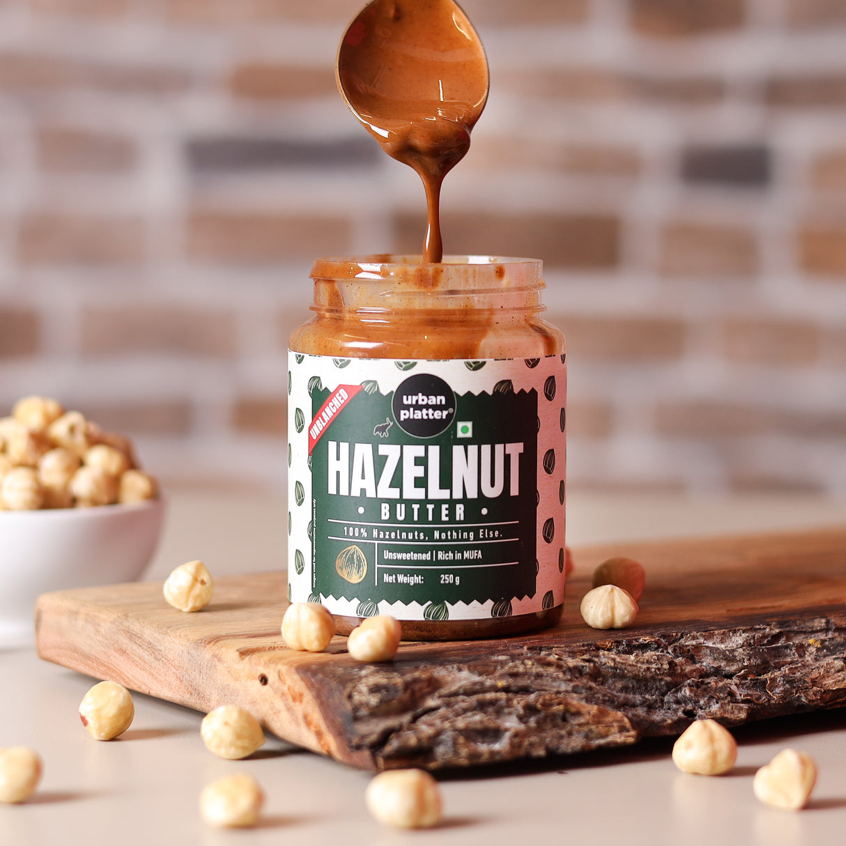 Urban Platter Hazelnut Butter (With Skin), 250g (Bold & Nutty Flavour | Single Ingredient | Keto-friendly | Unblanched Paste)