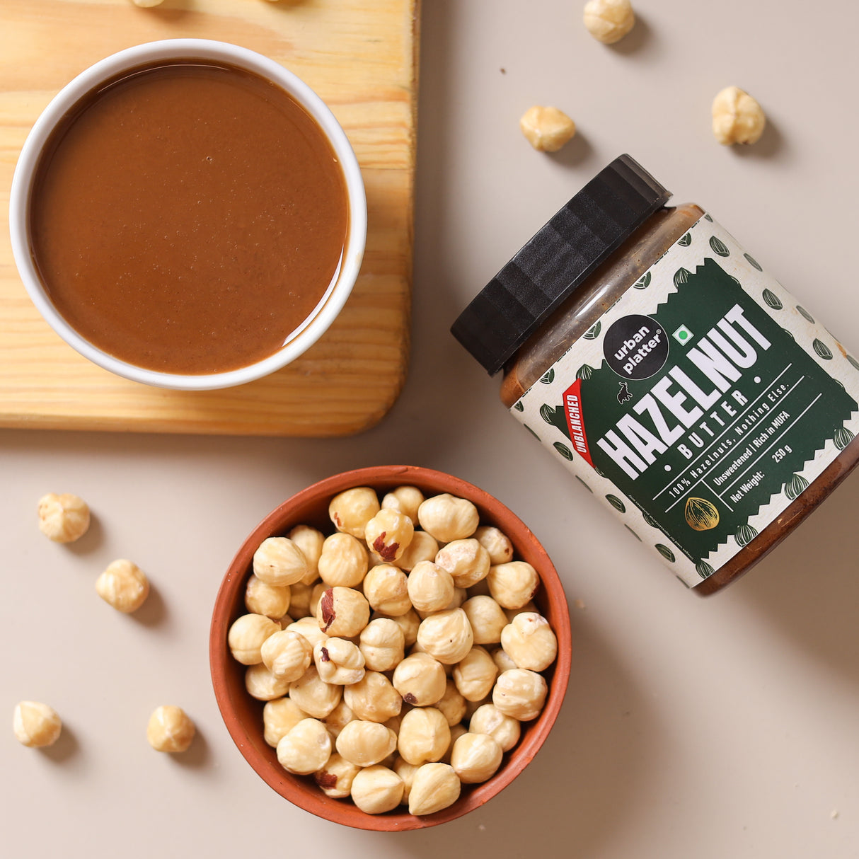 Urban Platter Hazelnut Butter (With Skin), 250g (Bold & Nutty Flavour | Single Ingredient | Keto-friendly | Unblanched Paste)