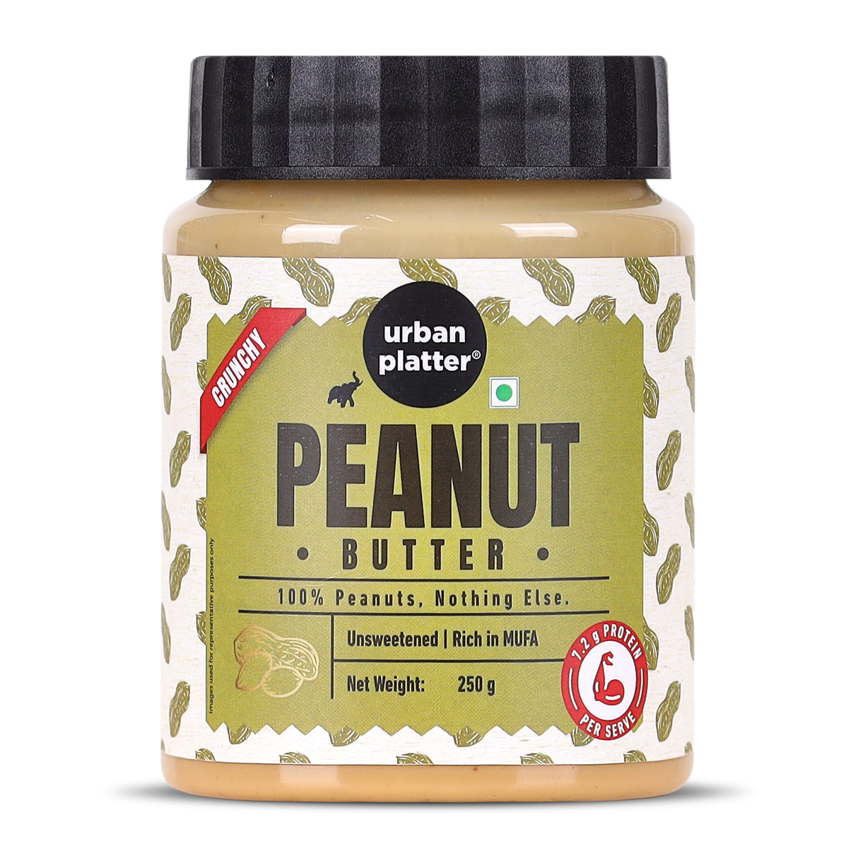 Urban Platter Crunchy Peanut Butter, 250g (Bold Roasted Flavour | Crunchy Texture | Single Ingredient | Keto-Friendly)