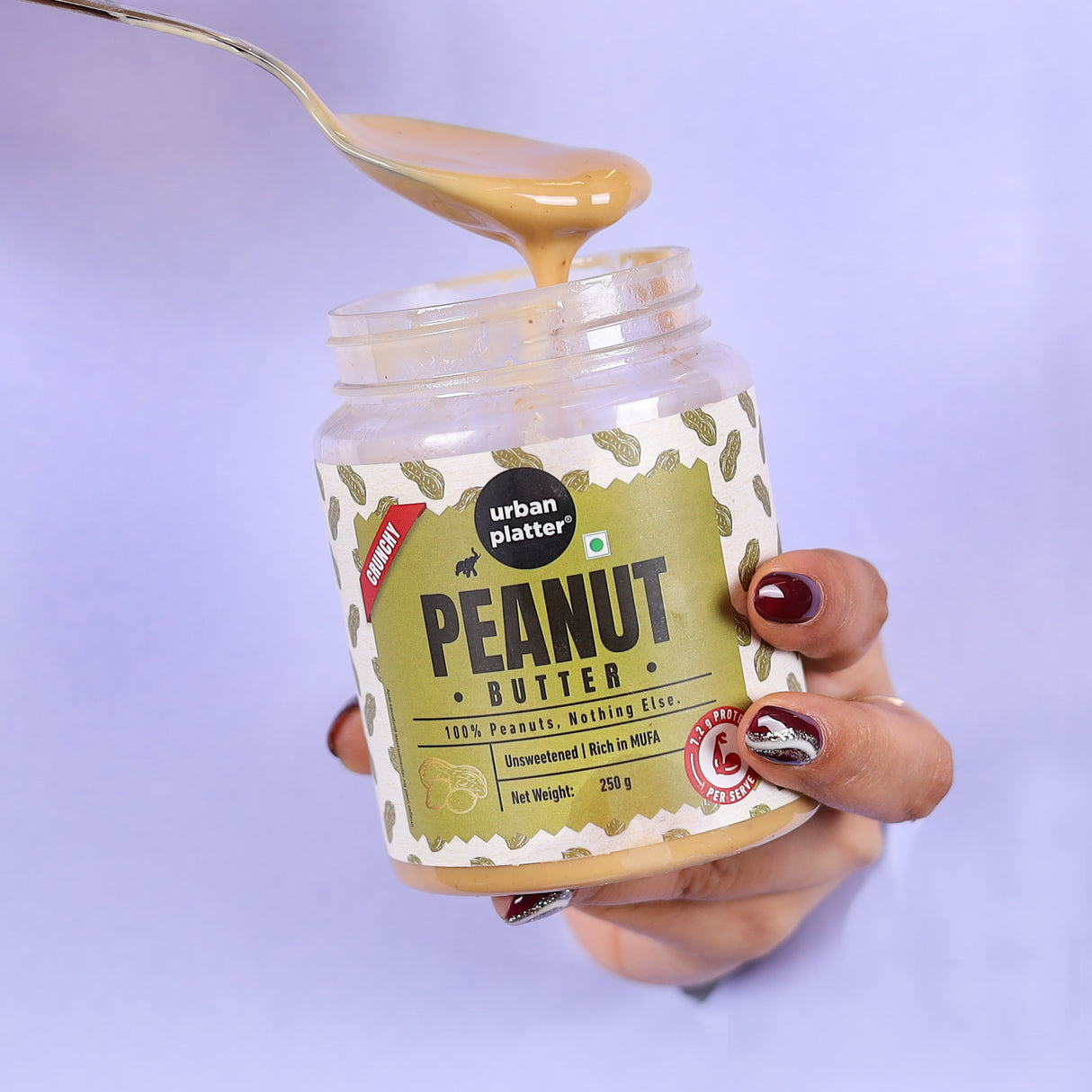 Urban Platter Crunchy Peanut Butter, 250g (Bold Roasted Flavour | Crunchy Texture | Single Ingredient | Keto-Friendly)