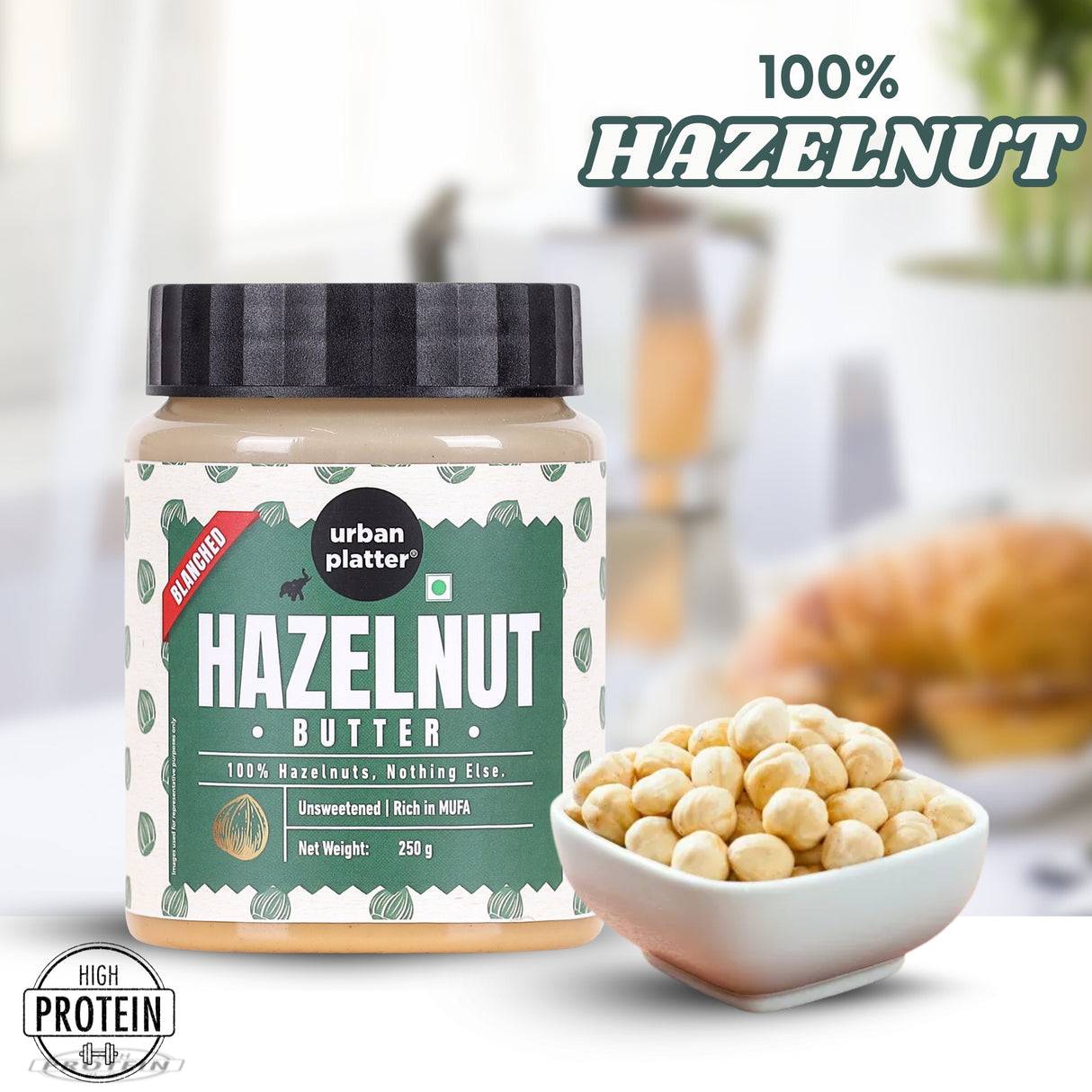 Urban Platter Hazelnut Butter (Without Skin), 250g (Bold Nutty Flavour | Single Ingredient | Keto-Friendly | Blanched Paste)