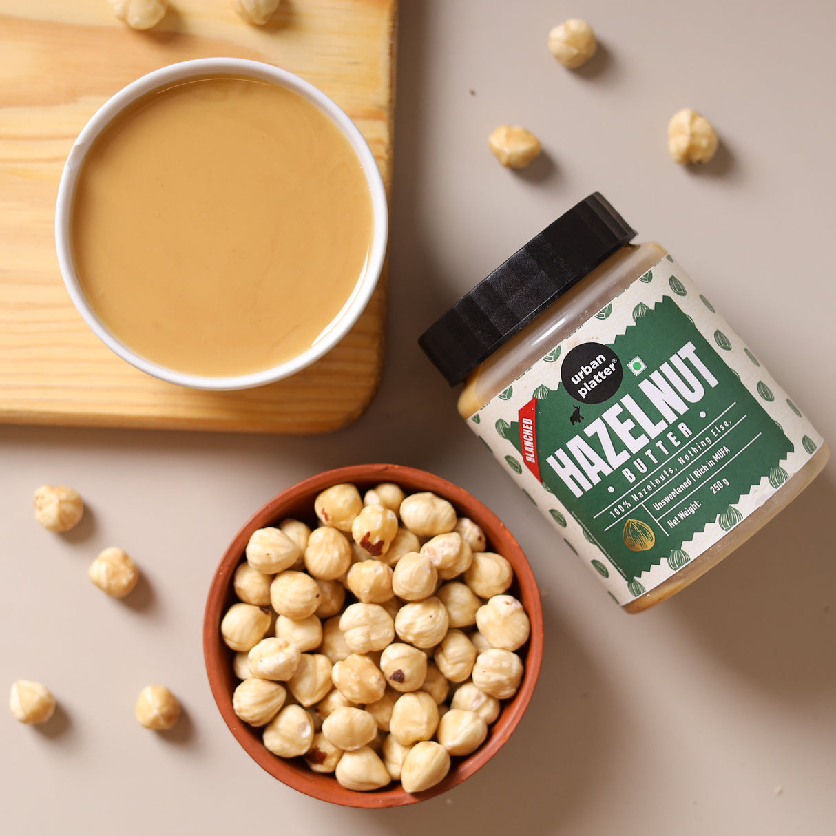 Urban Platter Hazelnut Butter (Without Skin), 250g (Bold Nutty Flavour | Single Ingredient | Keto-Friendly | Blanched Paste)