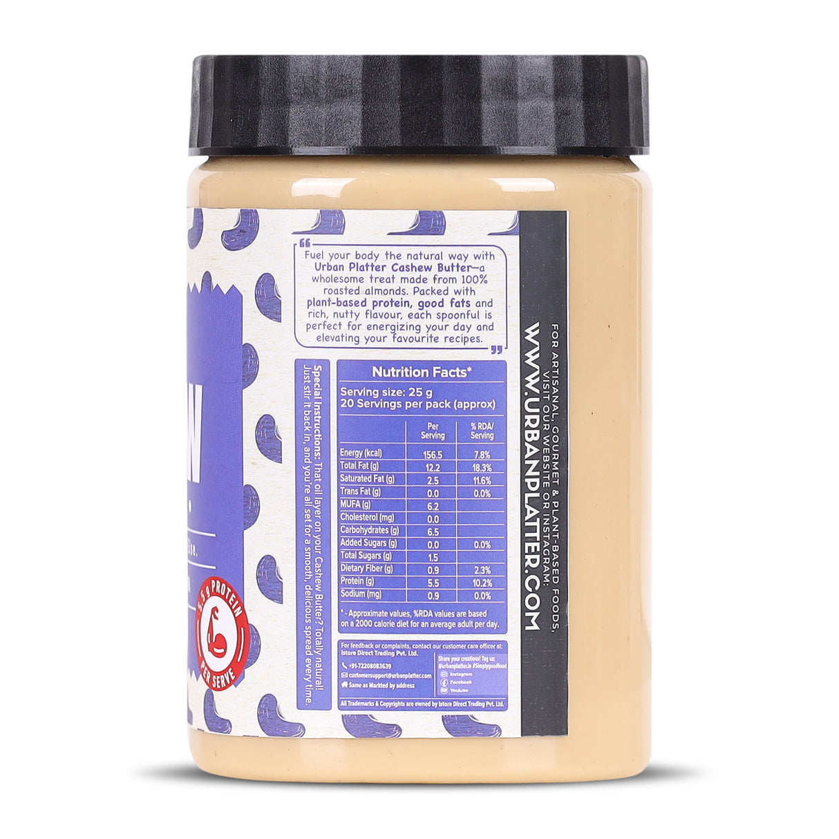Urban Platter Cashew Butter, 500g (Rich & Creamy | Single Ingredient | Keto-Friendly)