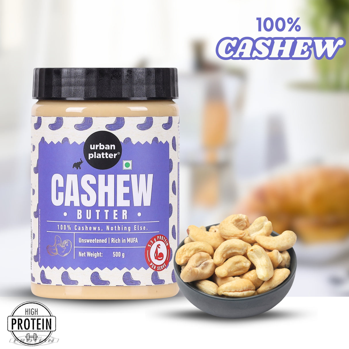 Urban Platter Cashew Butter, 500g (Rich & Creamy | Single Ingredient | Keto-Friendly)