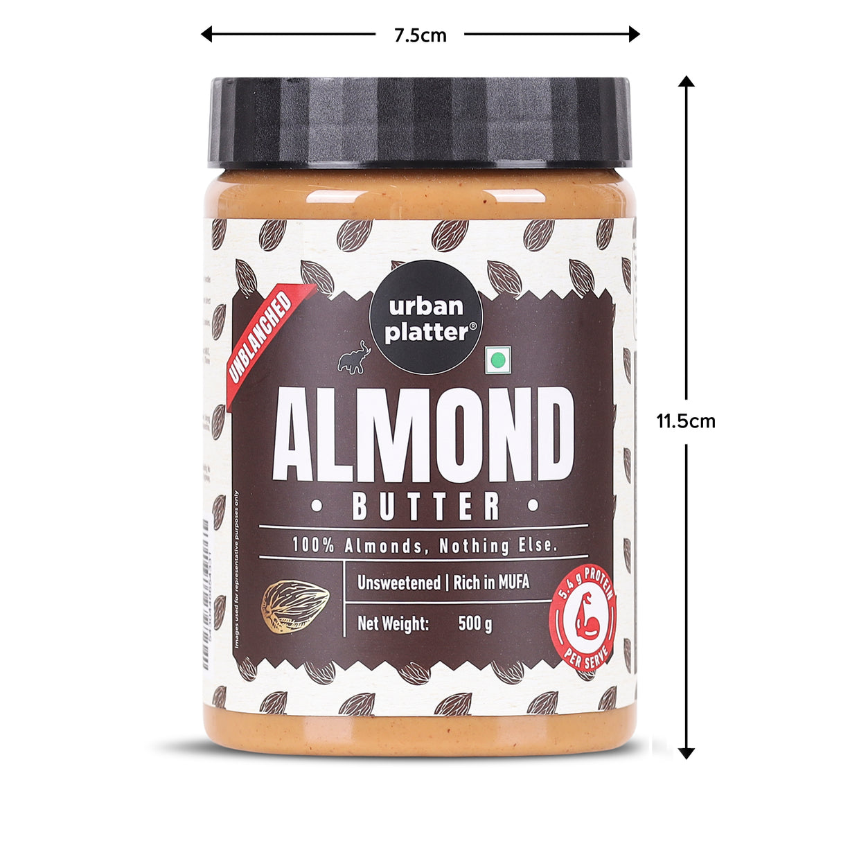 Urban Platter Almond Butter (With Skin), 500g (Bold Nutty Flavour | Single Ingredient | Keto-Friendly | Unblanched Paste)