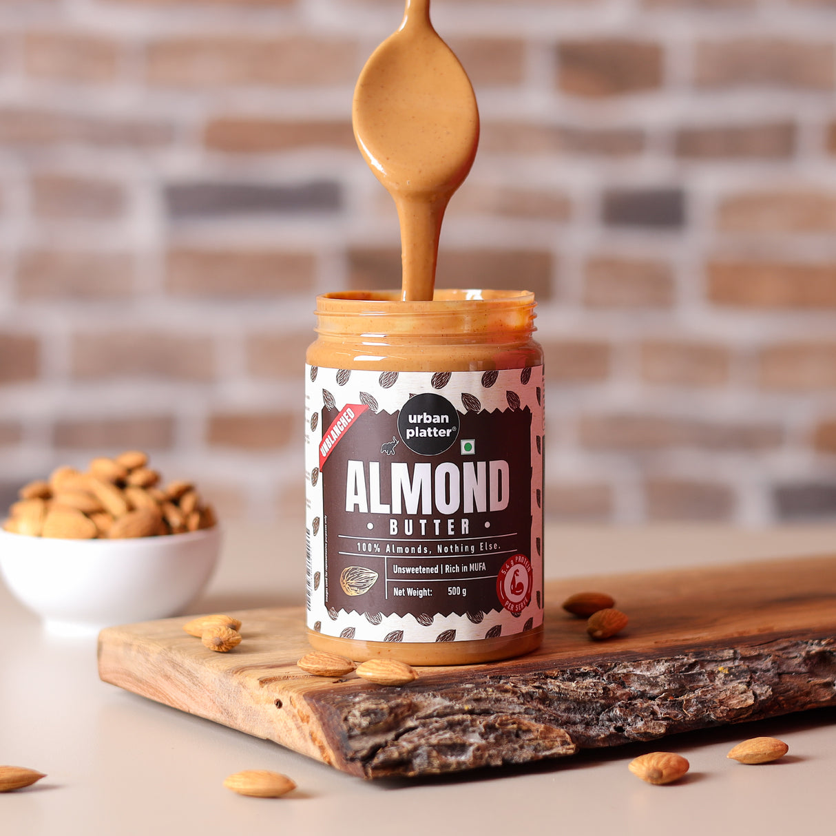 Urban Platter Almond Butter (With Skin), 500g (Bold Nutty Flavour | Single Ingredient | Keto-Friendly | Unblanched Paste)