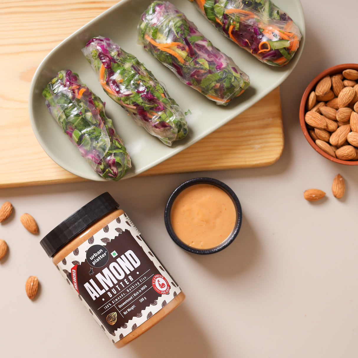 Urban Platter Almond Butter (With Skin), 500g (Bold Nutty Flavour | Single Ingredient | Keto-Friendly | Unblanched Paste)