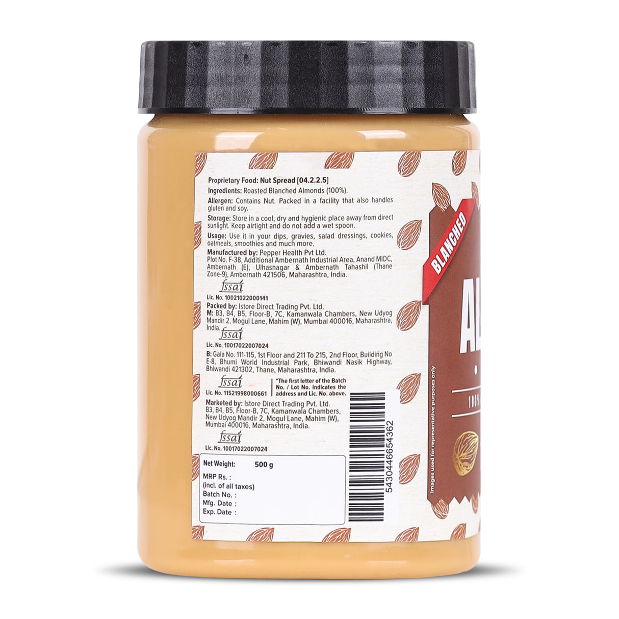 Urban Platter Almond Butter (Without Skin), 500g (Nutty Flavour | Single Ingredient | Keto-Friendly | Blanched Paste)