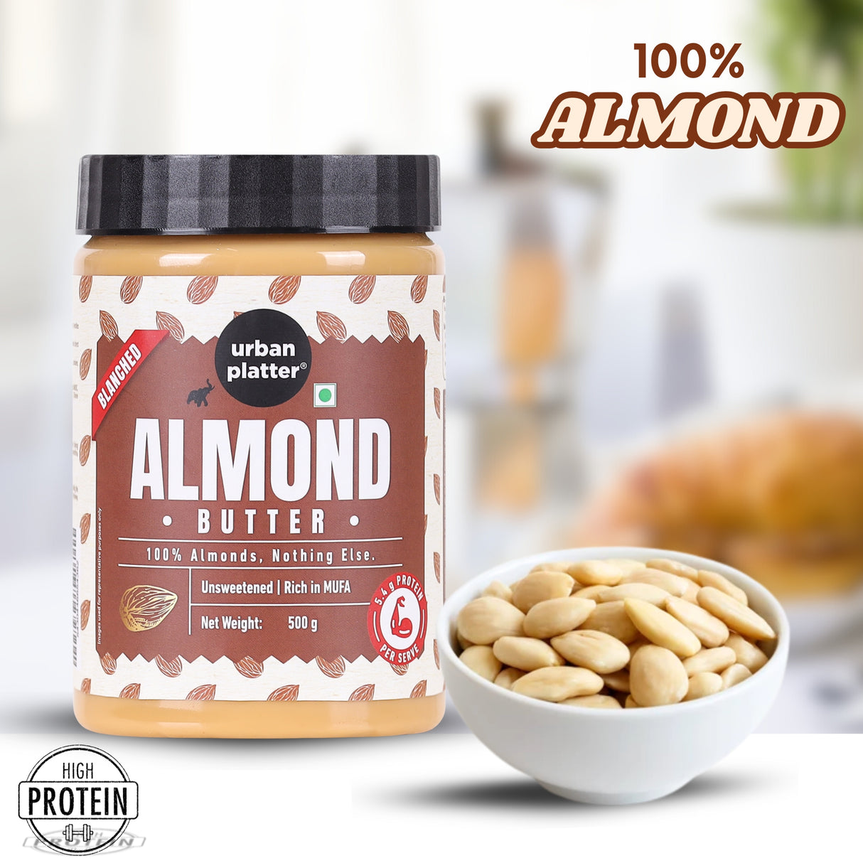 Urban Platter Almond Butter (Without Skin), 500g (Nutty Flavour | Single Ingredient | Keto-Friendly | Blanched Paste)
