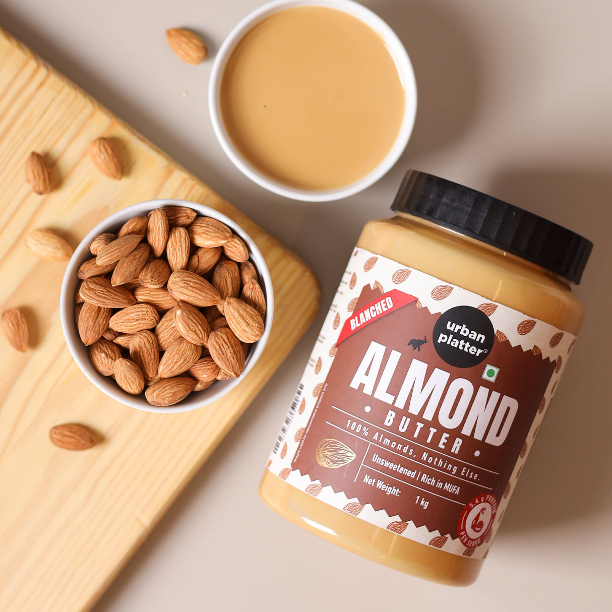 Urban Platter Almond Butter (Without Skin), 1Kg (Nutty Flavour | Single Ingredient | Keto-Friendly | Blanched Paste)
