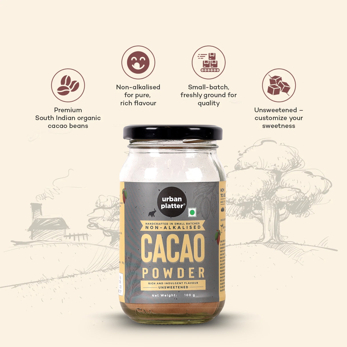 Urban Platter Non-Alkalized Cacao Powder, 100g