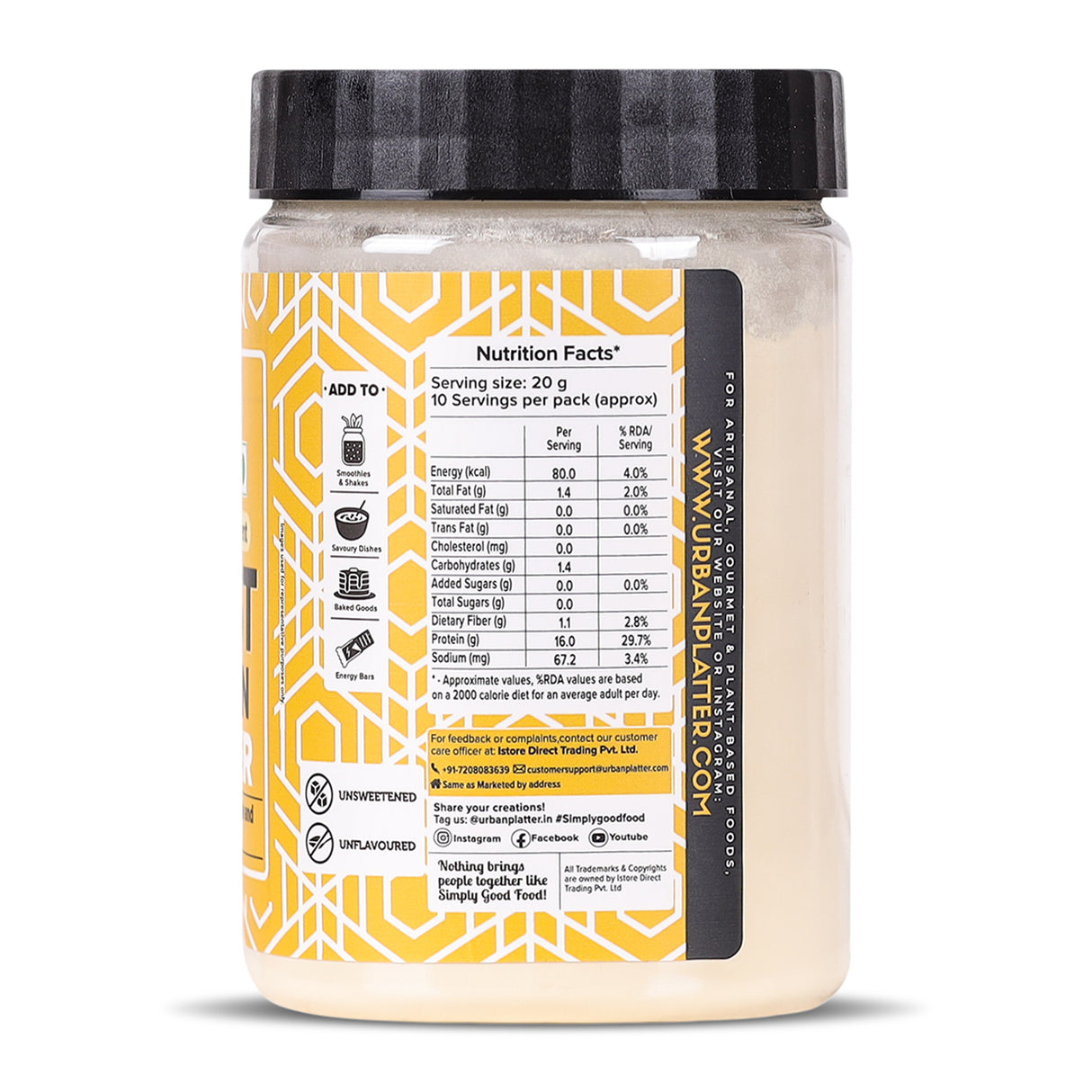 Urban Platter Yeast Protein Powder, 200g (Clean Plant Protein from Yeast | Complete Amino Acid Profile | Perfect for Shakes, Smoothies & Recipes)