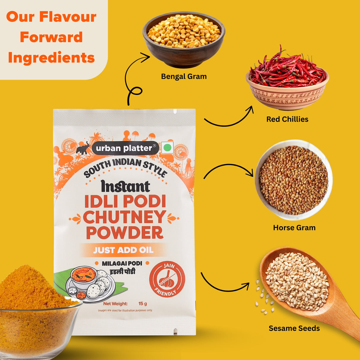 Urban Platter South Indian Style Instant Idli Chutney Powder, 15g (Milagai Podi | South Indian Gunpowder | Ready-to-Use | Perfect for Idli, Dosa and Rice)