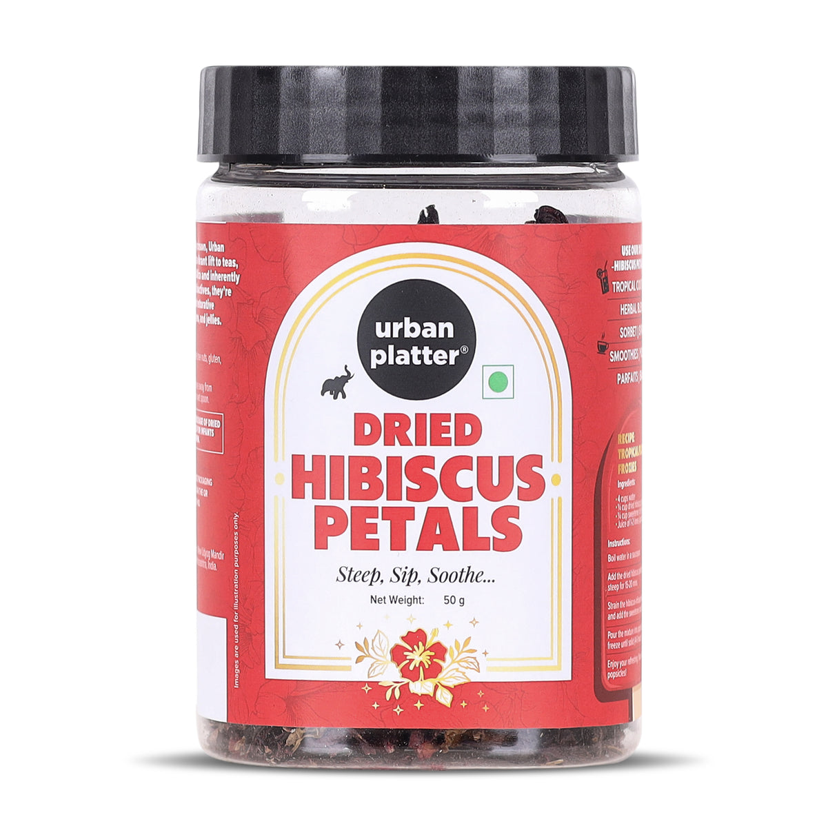 Urban Platter Dried Hibiscus Petals, 50g (Tart & Floral | Naturally Containing Antioxidants | Perfect for Infusions, Teas, Tisanes and Coolers | Caffeine-Free and Preservative-Free)