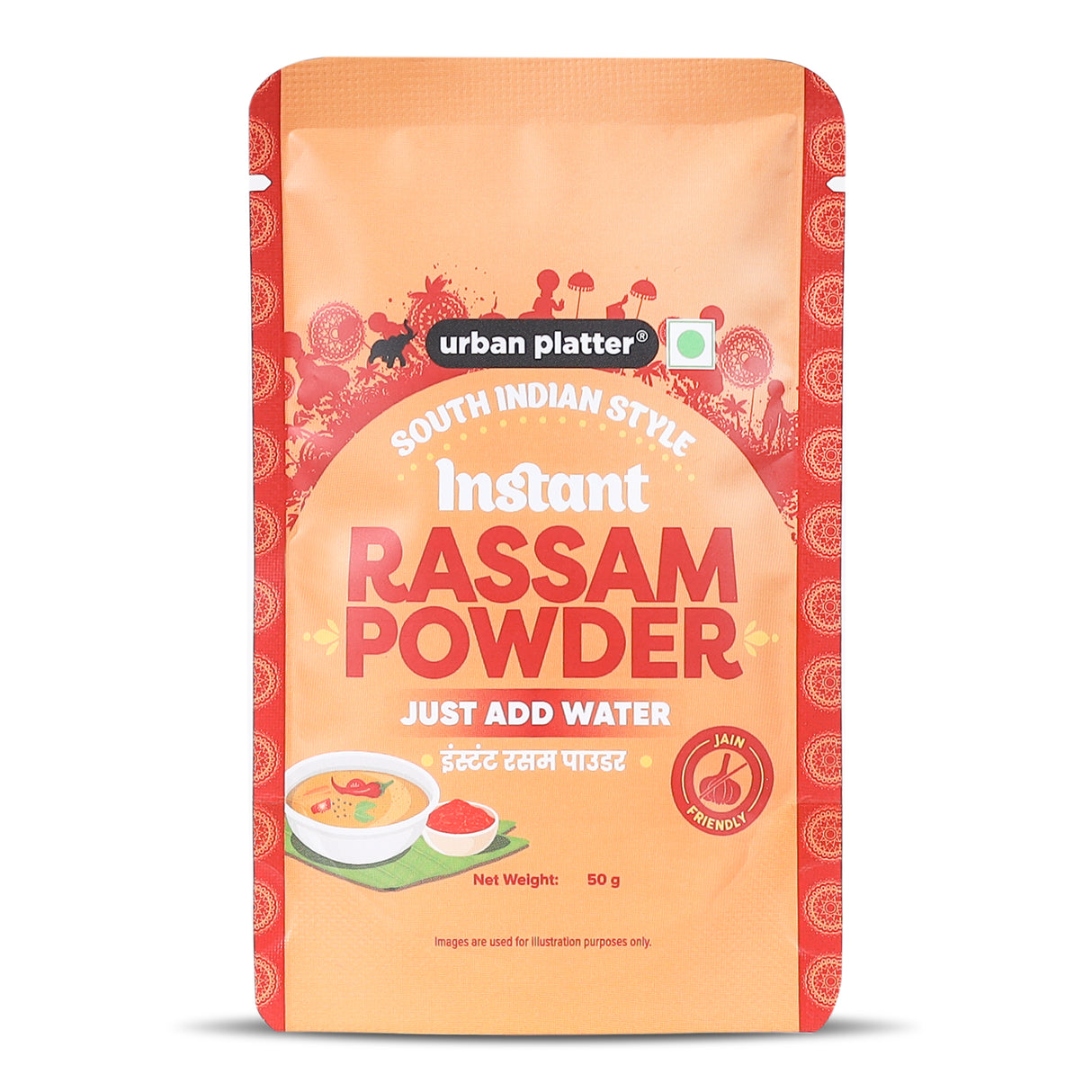 Urban Platter South Indian Style Instant Rassam Powder, 50g (Quick South Indian Soup Mix | Jain-friendly | Just Add Water | Ideal for Rice and Light Meals)