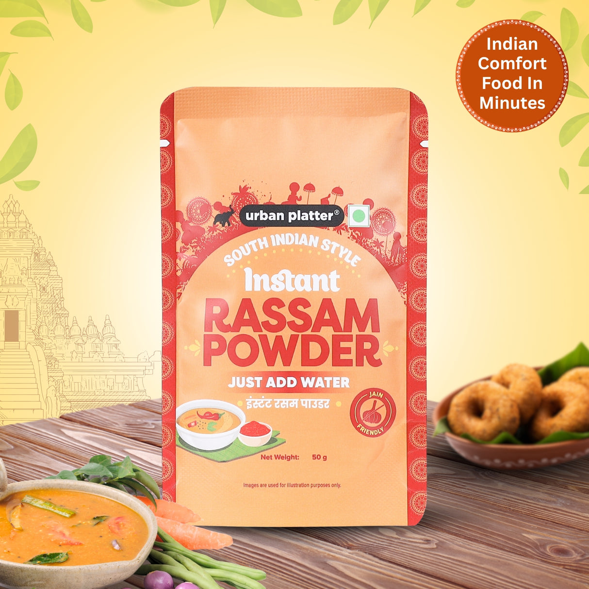Urban Platter South Indian Style Instant Rassam Powder, 50g (Quick South Indian Soup Mix | Jain-friendly | Just Add Water | Ideal for Rice and Light Meals)