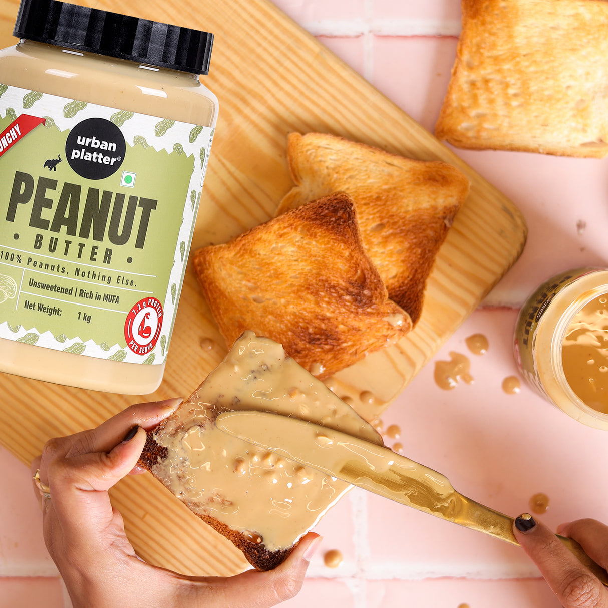 Urban Platter Crunchy Peanut Butter, 1Kg (Bold Roasted Flavour | Crunchy Texture | Single Ingredient | Keto-Friendly)
